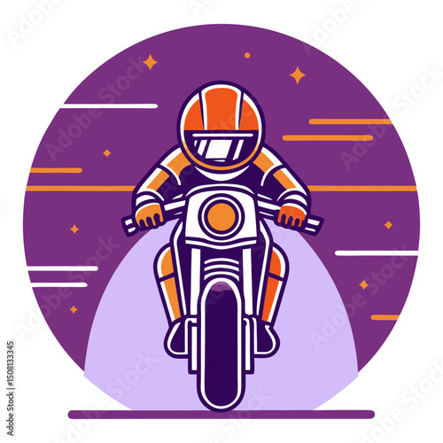 Cartoon Rider Logo Motorcycle Helmet Circle Design