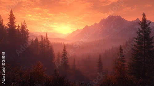 This amazing photo shows a beautiful mountain view at sunset. The warm sunlight makes the peaks glow, creating a stunning and peaceful scene.
