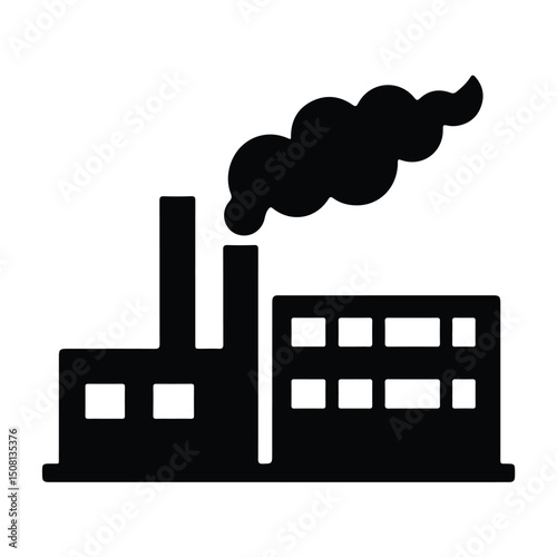 Set of industrial buildings on a white background, Black silhouettes of plants and factories, Vector illustration in flat style, factory pollution stencil icon silhouette vector illustration