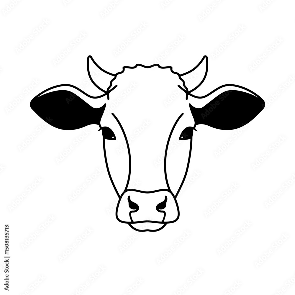 Fototapeta premium Cow Head Outline - Minimalist Farm Animal Illustration