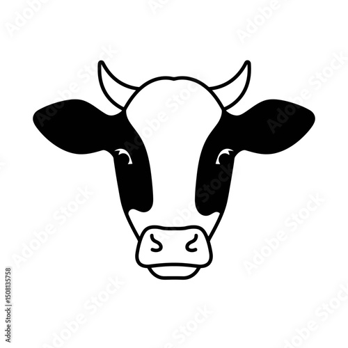 Cow Head Illustration: Farm Animal Icon, Black and White