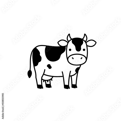 Cartoon Cow - Simple Black and White Illustration