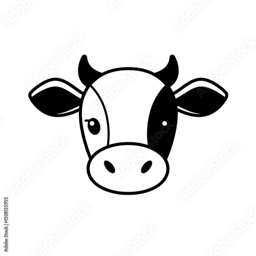 Cute Cow Head Cartoon Illustration, Farm Animal Design