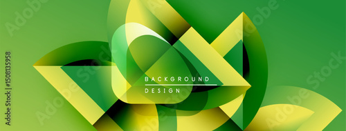 Abstract green yellow design. Overlapping shapes create dynamic visual effect. Modern background for presentations, websites.