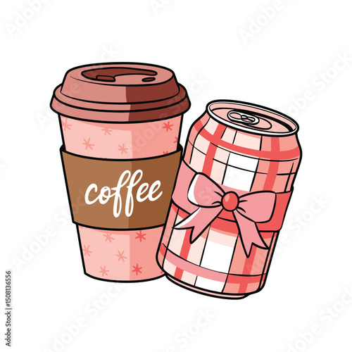 Cute Coffee cup soda can vector illustration design