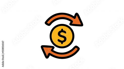 Circular arrow with a dollar sign icon inside for financial planning, budgeting, investment, revenue growth concepts. Business strategy and finance graphics.
