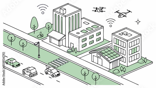 Smart City Infrastructure Modern Urban Design with Drone Technology and Sustainable Buildings