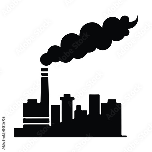 Set of industrial buildings on a white background, Black silhouettes of plants and factories, Vector illustration in flat style, factory pollution stencil icon silhouette vector illustration