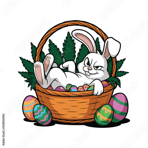 Easter egg and bunny with cannabis leaf vector