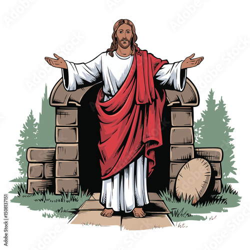 Easter Illustration. Jesus Christ is Risen vector vintage design