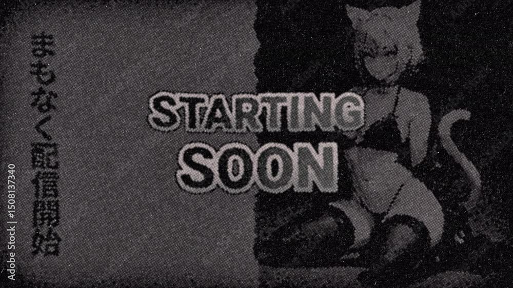 Starting Soon Screen – Animated Vintage Anime Catgirl Overlay with Japanese Text