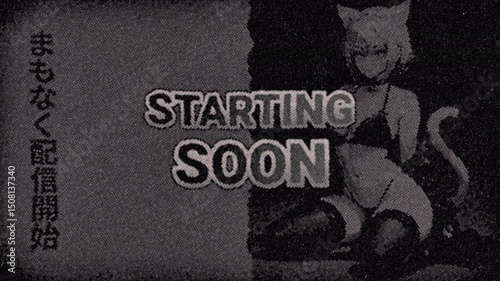 Starting Soon Screen – Animated Vintage Anime Catgirl Overlay with Japanese Text