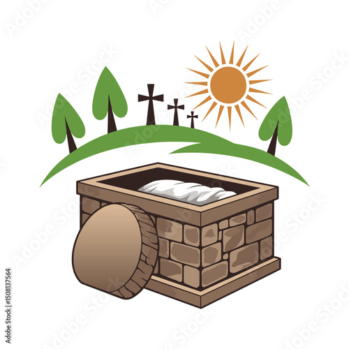 Jesus' empty tomb vector illustration design