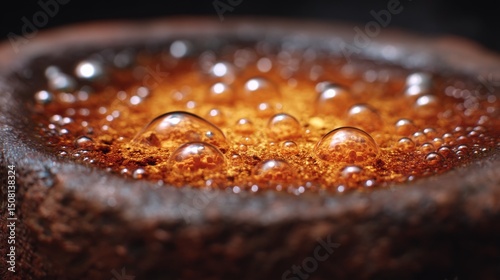 Close-Up of Iron Reacting with Sulfuric Acid Revealing Bubbling Action and Textured Surface