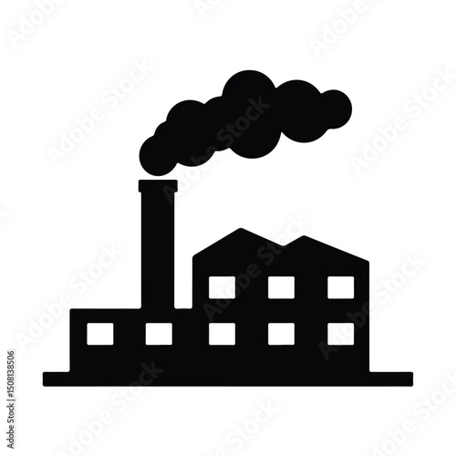 Set of industrial buildings on a white background, Black silhouettes of plants and factories, Vector illustration in flat style, factory pollution stencil icon silhouette vector illustration