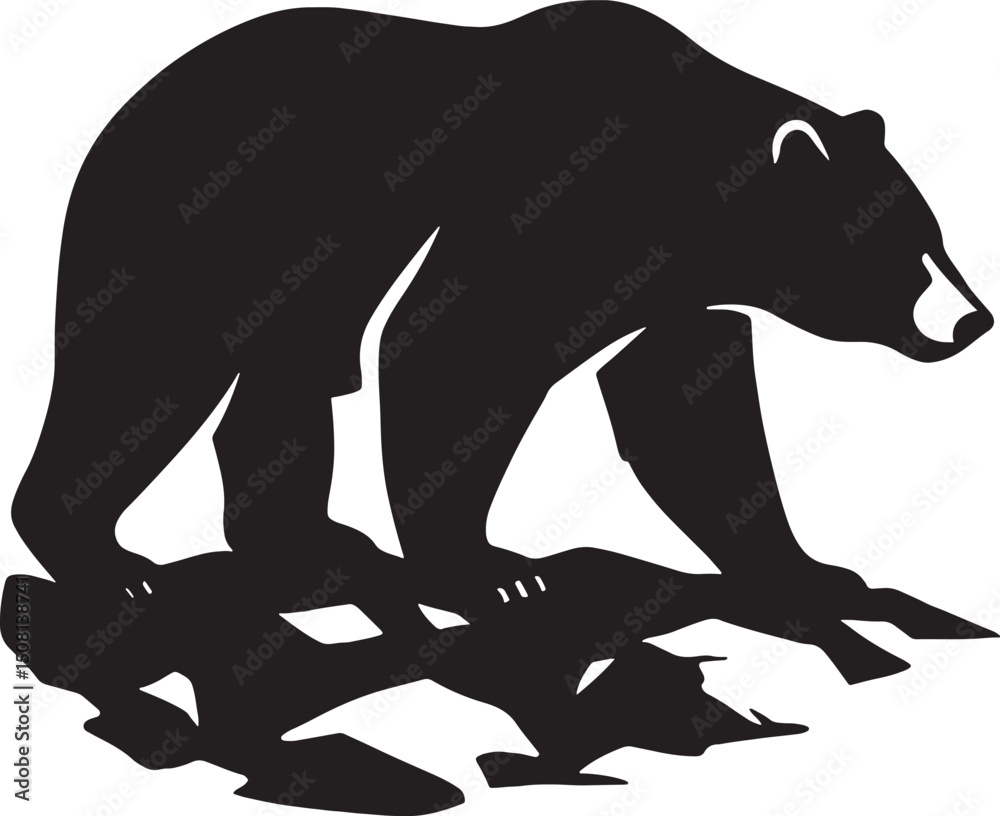 Fototapeta premium Walking bear silhouette bold black design, Powerful bear silhouette in motion