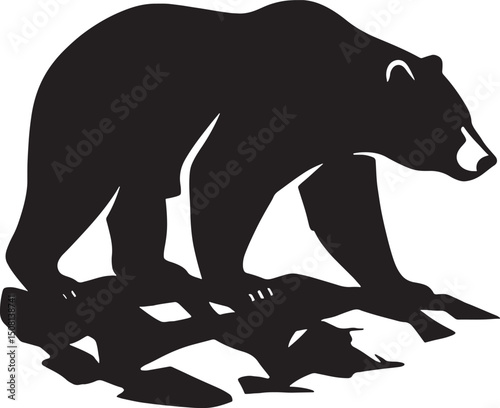 Walking bear silhouette bold black design, Powerful bear silhouette in motion