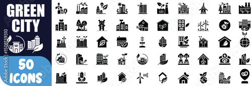 Green city sustainable urban development icons set