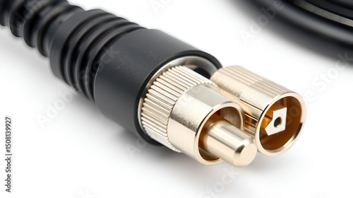 Professional coaxil cable tv connector (RG6) close up isolated on white background