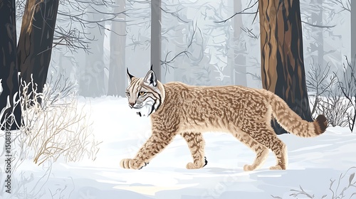 Lynx in a snowy forest.