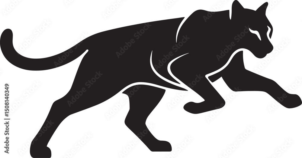 Black panther silhouette hunting pose, Powerful predator in stalking stance Black panther silhouette hunting pose, Powerful predator in stalking stance