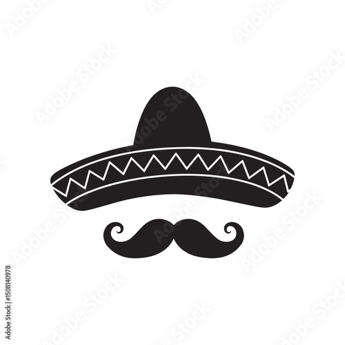 Sombrero, Mexican hat with big moustache vector illustration
