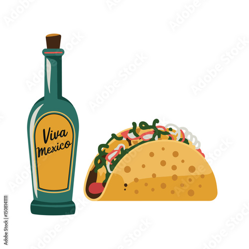 Taco tequila mexican food vector illustration