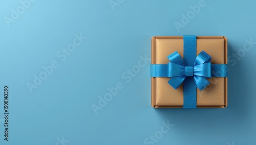 Square gift box with blue ribbon
