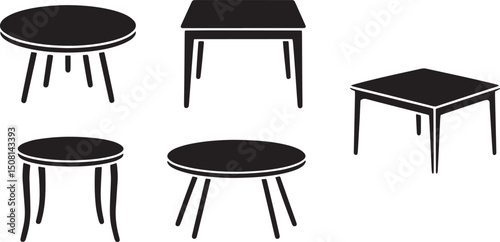 table shapes, round table, square table, rectangle table, oval table, furniture silhouettes, modern table, home decor, dining table, office table, table set, flat icon, interior table, table design