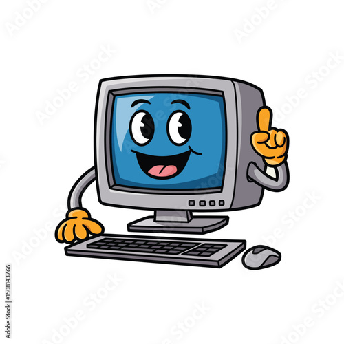 Cartoon smiling desktop computer
