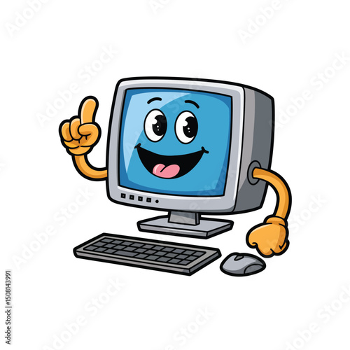 Cartoon smiling desktop computer
