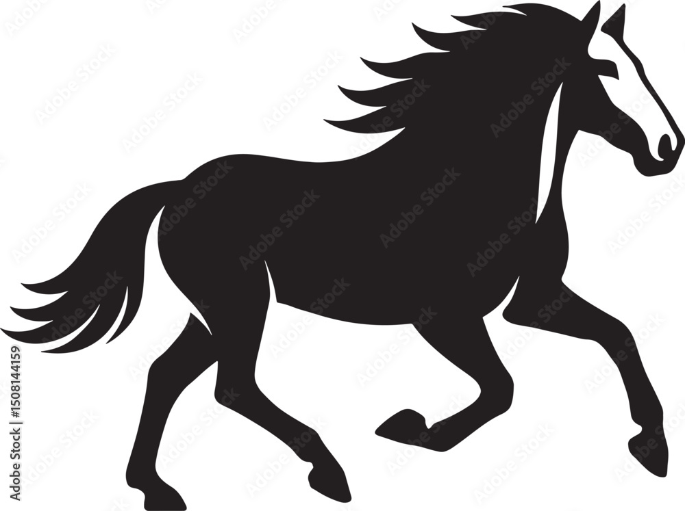 Fototapeta premium Running horse silhouette black minimal style, Galloping horse bold movement art
