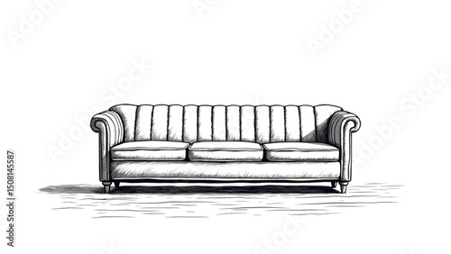 Line art illustration of a classic sectional sofa, representing home furniture and comfort