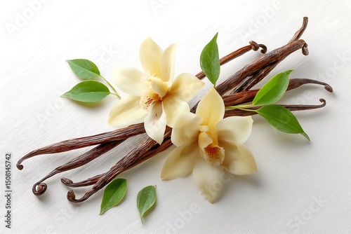 Beautiful Vanilla Orchid Flowers & Pods  photo