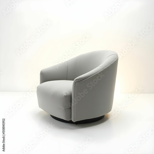 A sleek light grey swivel armchair with ergonomic design. photo