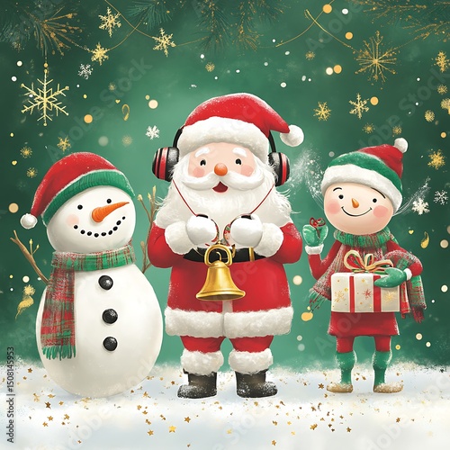 Festive Christmas characters with a snowman and an elf.