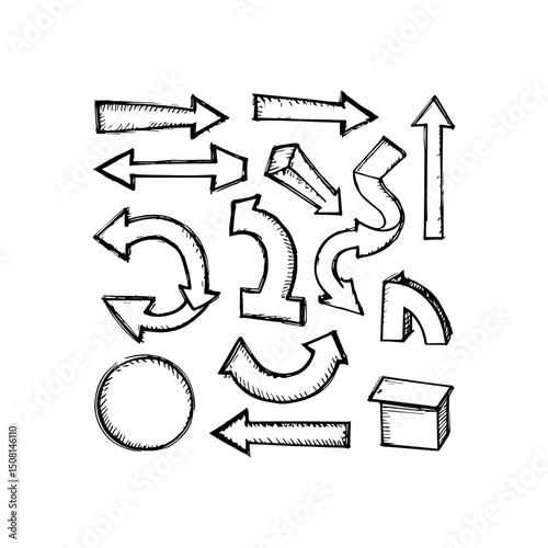 Hand-Drawn Arrows, Geometric Shapes, and Flowchart Elements Sketchy Vector Illustrations