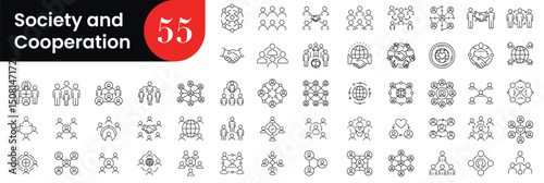 Diverse icon set showing global society and cooperation concepts. Vector illustration