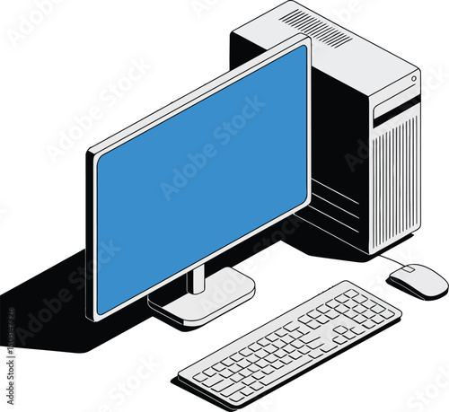 desktop computer / cartoon vector and illustration, hand drawn style, isolated on white background.

