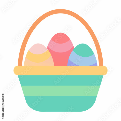 Easter basket with Easter eggs vector icon on white background.