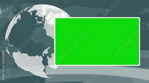 Green Screen Breaking News, Global Earth rotating Digital World News Studio for Live News report, Background with Blue Color. Global Earth rotating Digital World, intro, tv