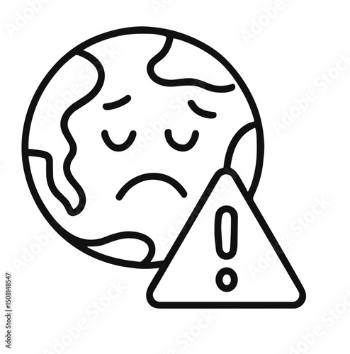Sad Earth with warning sign representing ecology alert concept  