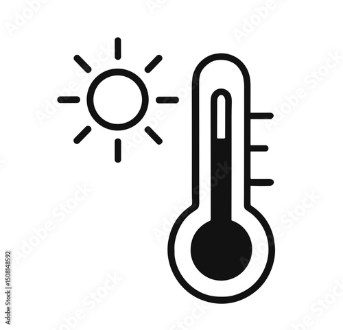 Thermometer icon with sun symbolizing heat concept of vector icon  