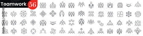 Icon set of 56 minimalist teamwork and collaboration symbols. Vector illustration