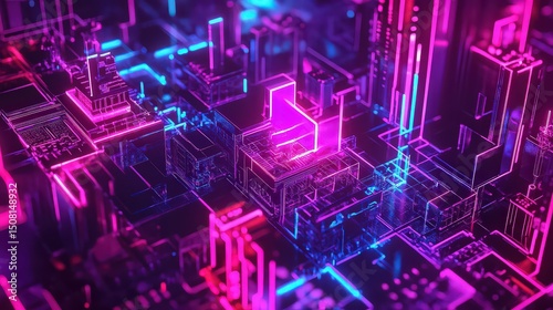 Abstract futuristic city illuminated with neon lights showcasing modern technology design aesthetic