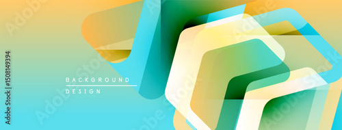 Abstract geometric shapes overlap, creating vibrant gradient background. Colors blend smoothly, offering modern visual appeal.