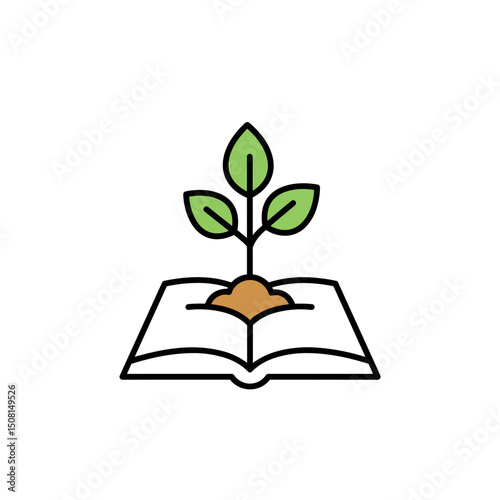 Sprout growing from open book symbolizing eco education
