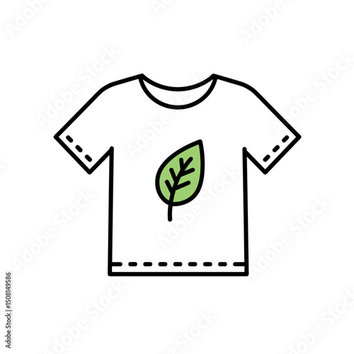 Eco t-shirt with green leaf sustainable clothing icon
