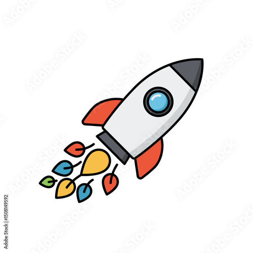 Rocket flying with colored leaves eco innovation icon