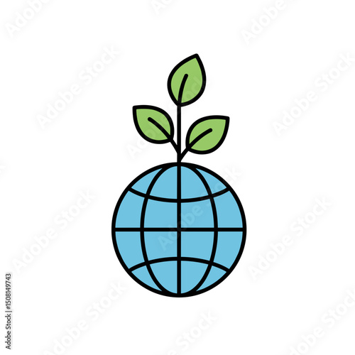 Globe with sprout symbolizing global eco growth